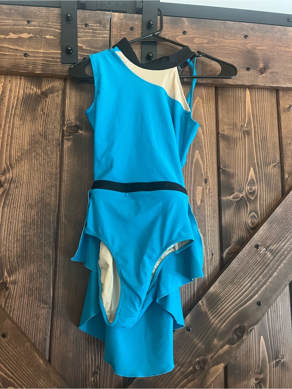 Turquoise Blue One-Shoulder Dance Leotard with Skirt